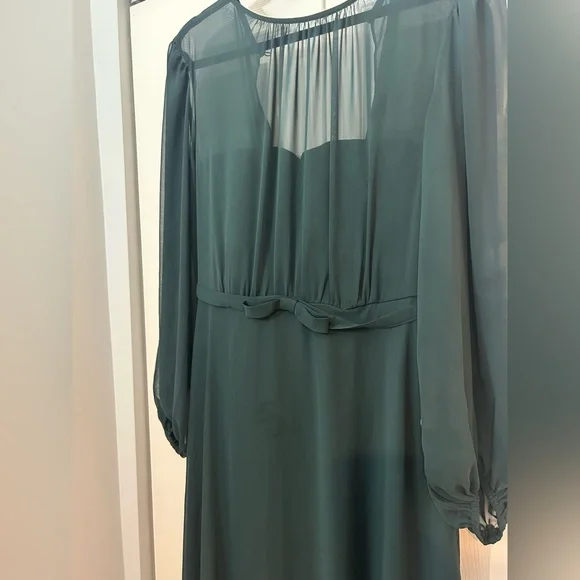 Dark Green Chiffon Maxi Dress Size 12 NWT Long Sleeve Formal Evening - Picture 2 of 9